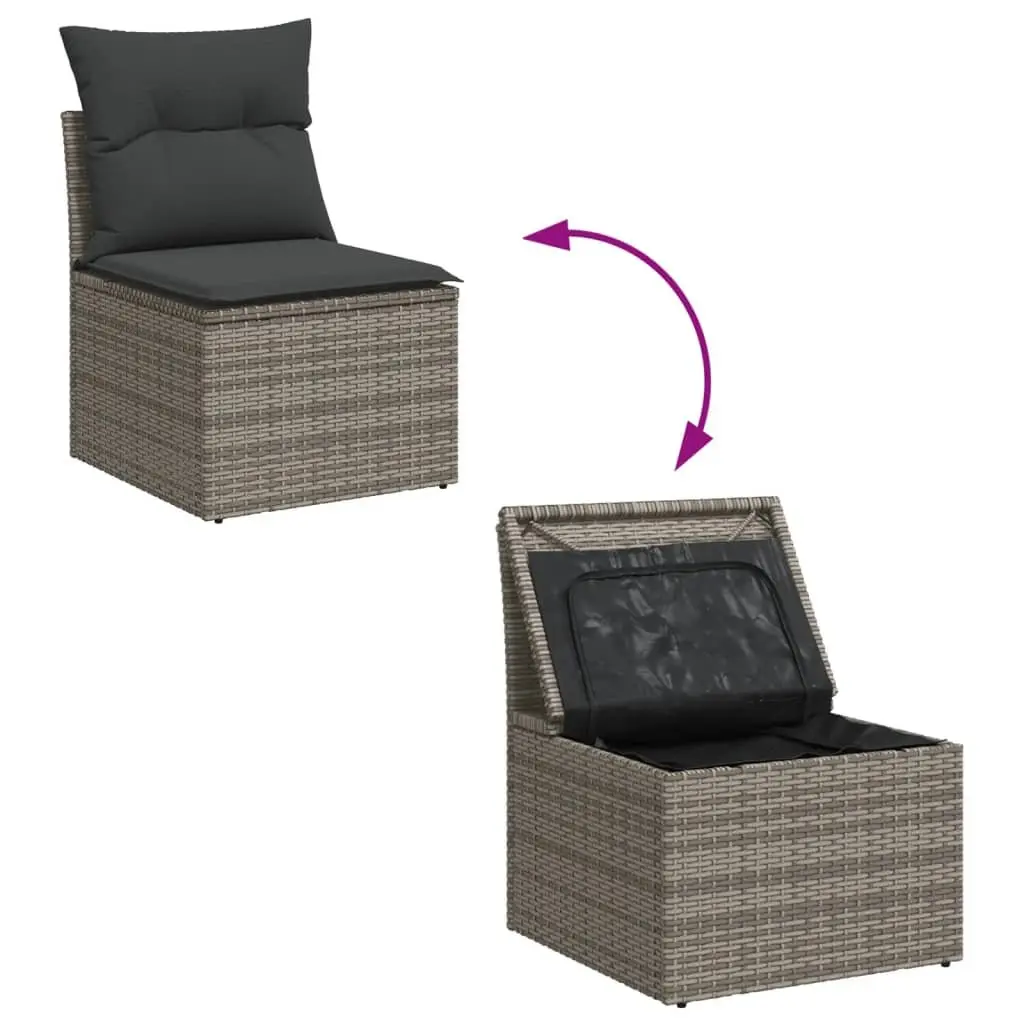 Garden Sofa Set 8 Piece Outdoor Furniture Grey Poly Rattan with Cushions Storage