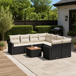 Garden Sofa Set 9 Piece Outdoor Furniture Black Poly Rattan Patio Sectional