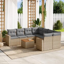 Garden Sofa Set 9 Piece Outdoor Furniture Beige Poly Rattan Patio Lounge Seating