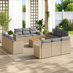 Garden Sofa Set 13 Piece Outdoor Furniture Patio Beige Poly Rattan with Cushions