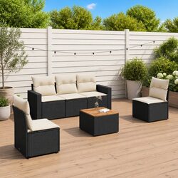 6 Piece Garden Sofa Set with Storage Cushions Black Poly Rattan Outdoor Patio