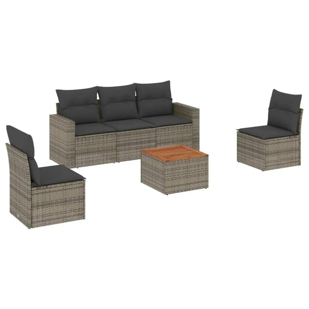 Garden Sofa Set Grey 6 Piece Outdoor Furniture Poly Rattan Patio Seating