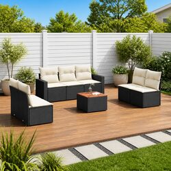 Garden Sofa Set 8 Piece Outdoor Furniture Black Poly Rattan Patio Lounge with
