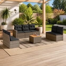 Garden Sofa Set 8 Piece Outdoor Furniture Grey Poly Rattan Patio Seating with
