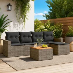 Garden Sofa Set 6 Piece Outdoor Furniture Grey Poly Rattan Modular Patio Lounge