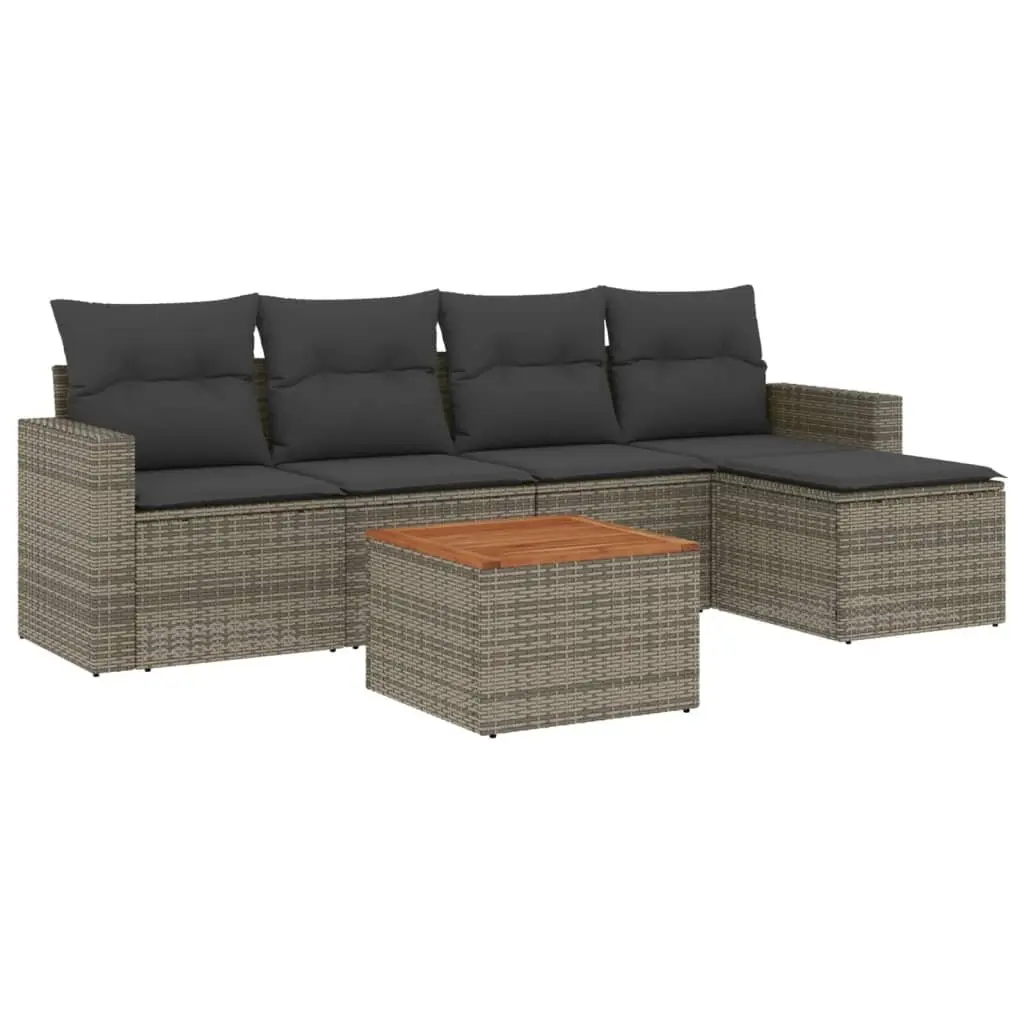 Garden Sofa Set Grey 6 Piece Outdoor Furniture Poly Rattan Modular Patio Lounge