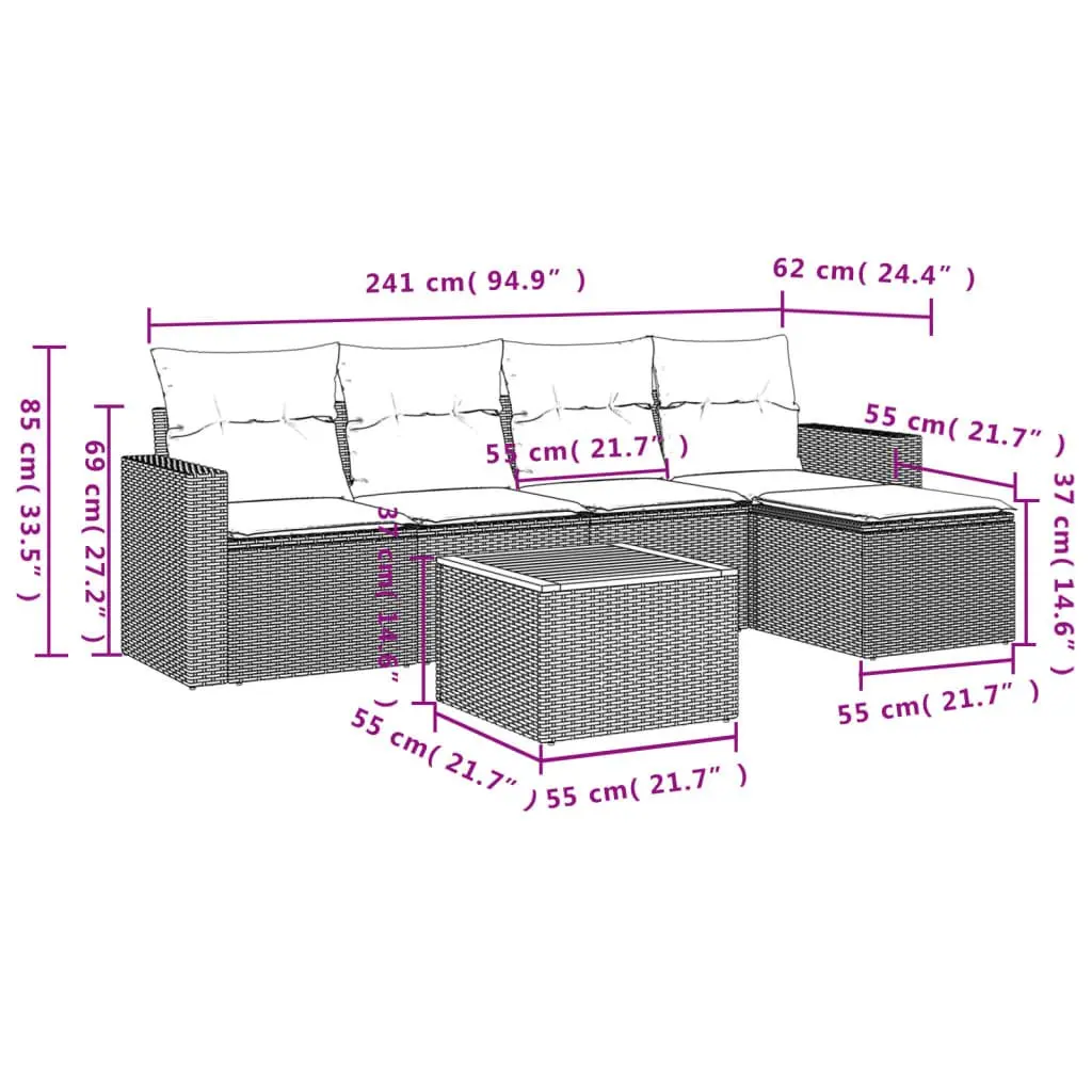 Garden Sofa Set Grey 6 Piece Outdoor Furniture Poly Rattan Modular Patio Lounge