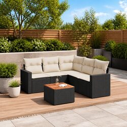 Concise 6-Piece Garden Sofa Set - Black Rattan & Acacia