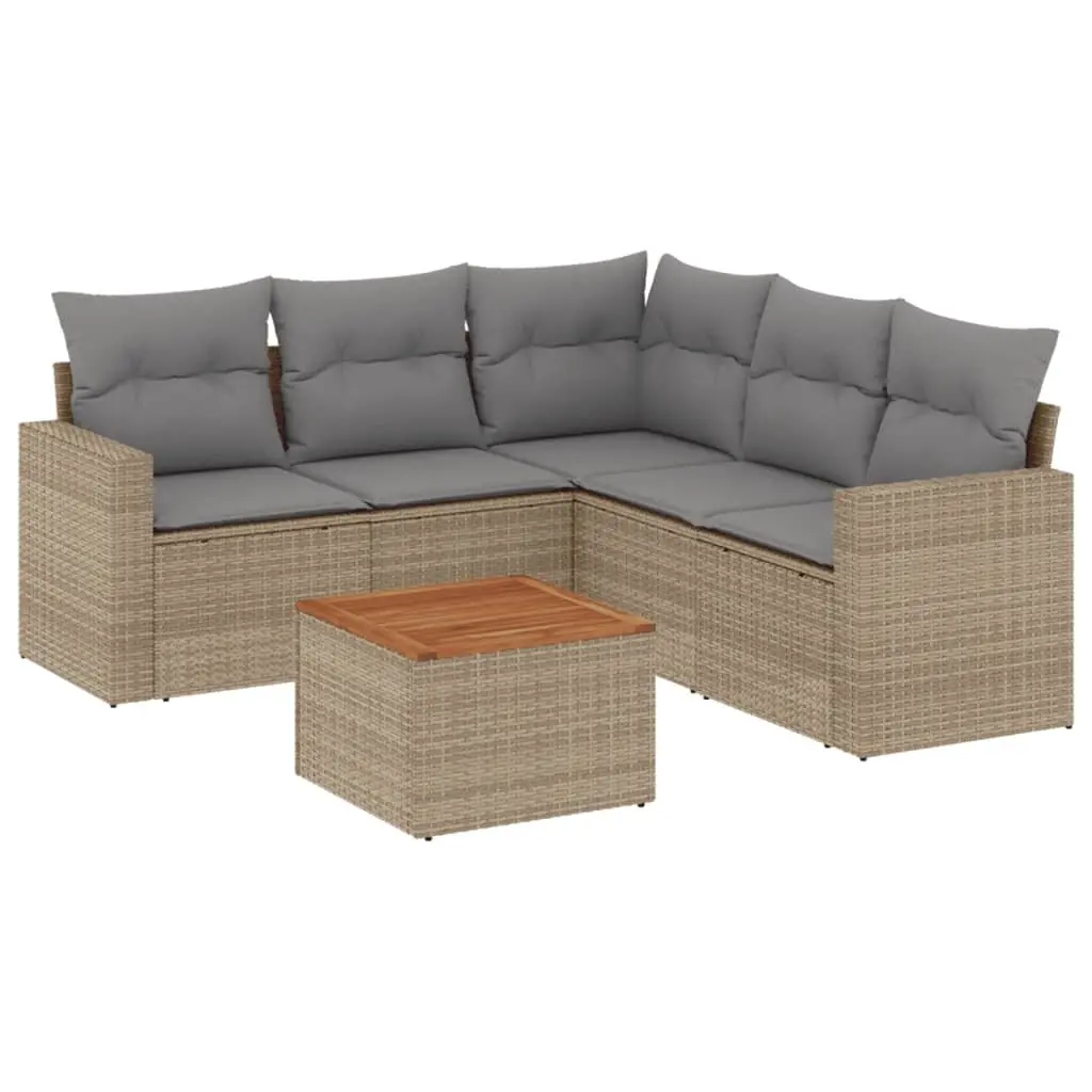 Garden Sofa Set 6 Piece Outdoor Furniture Beige Poly Rattan Patio Sectional