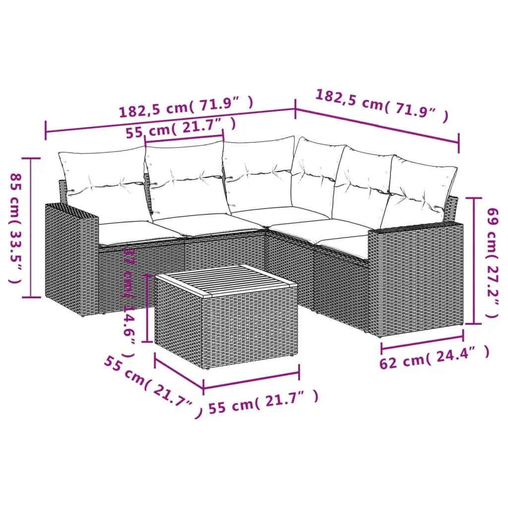 Garden Sofa Set 6 Piece Outdoor Furniture Beige Poly Rattan Patio Sectional