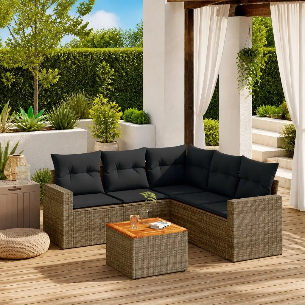 Garden Sofa Set Grey 6 Piece Modular Outdoor Furniture Poly Rattan Patio Lounge
