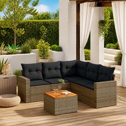 Garden Sofa Set 6 Piece Outdoor Furniture Grey Poly Rattan Patio Lounge Modular