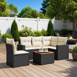 6 Piece Outdoor Garden Sofa Set Patio Furniture with Cushions Black Rattan