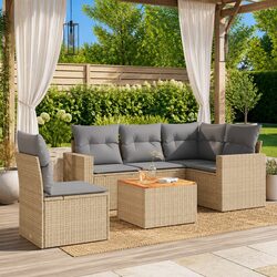 Garden Sofa Set 6 Piece Outdoor Furniture Patio Seating Beige Poly Rattan