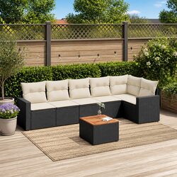 7 Piece Garden Sofa Set Outdoor Patio Furniture Black Poly Rattan with Cushions