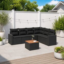 7 Piece Garden Sofa Set with Storage Cushions Black Poly Rattan Outdoor Patio