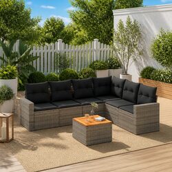 Concise 7 Piece Outdoor Grey Sofa Set with Storage