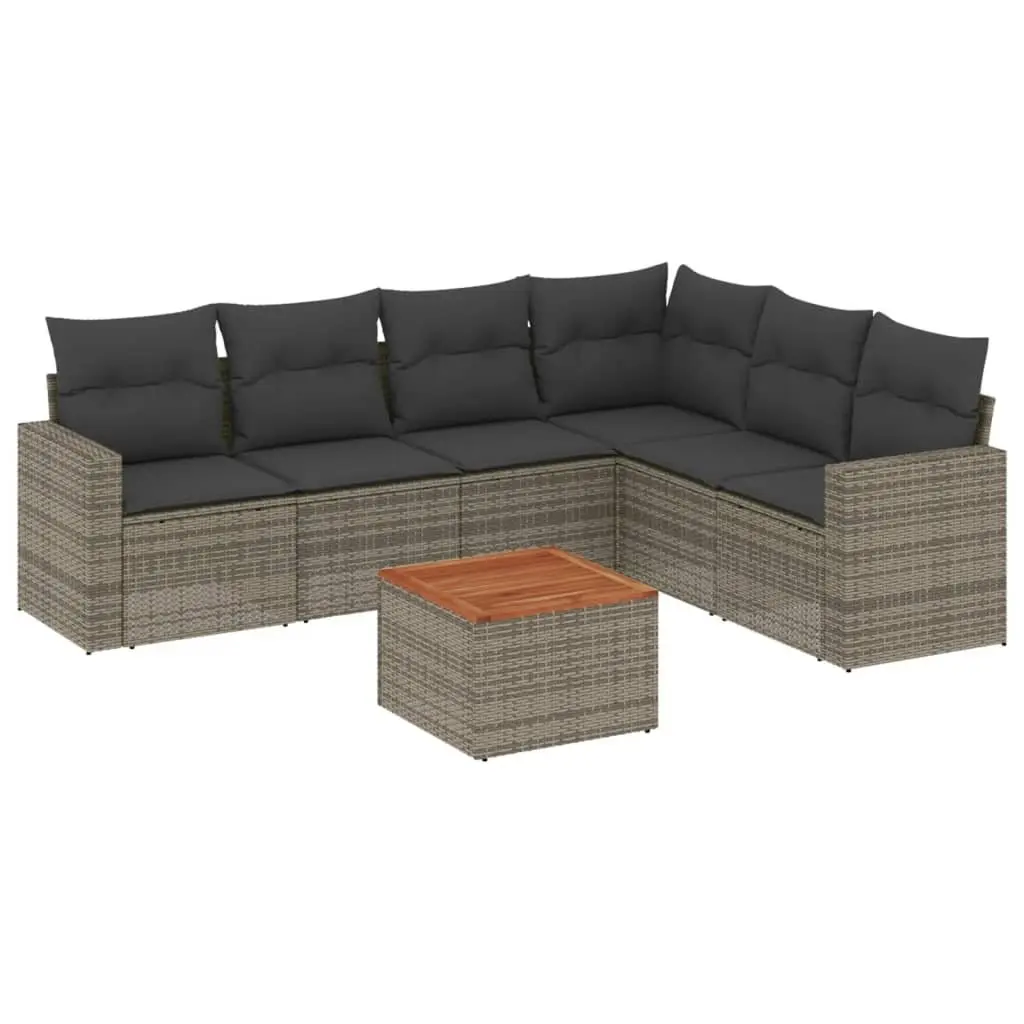 7 Piece Outdoor Garden Sofa Set Grey Poly Rattan Patio Furniture with Storage