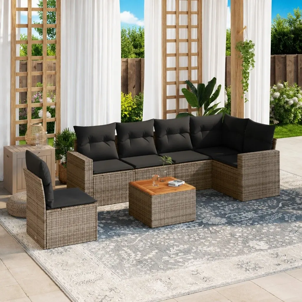 7 Piece Outdoor Furniture Set Grey Modular Sofa with Cushions and Storage Function for Patio and Garden
