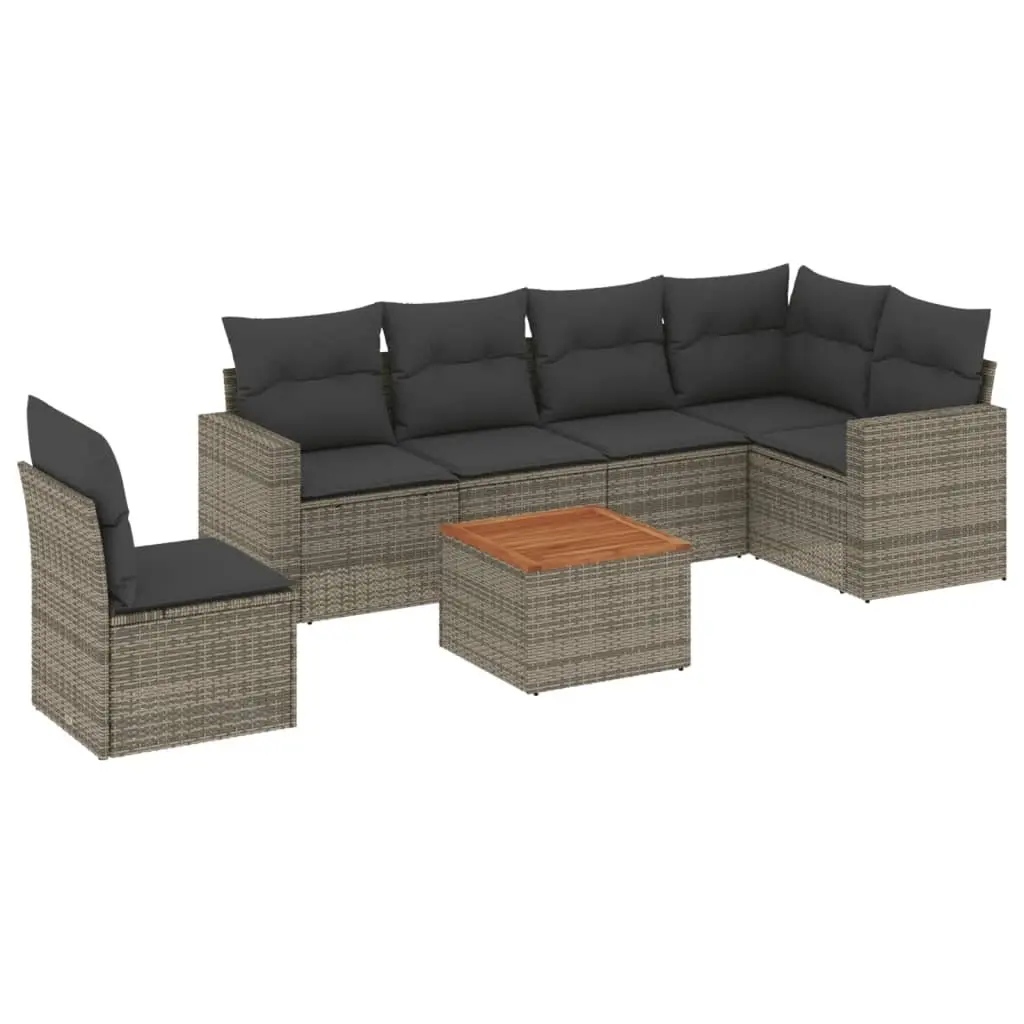 7 Piece Outdoor Furniture Set Grey Modular Sofa with Cushions and Storage Function for Patio and Garden