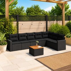 Garden Sofa Set 8 Piece Outdoor Furniture Black Poly Rattan Patio Modular