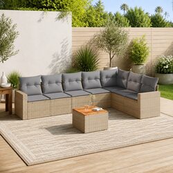Garden Sofa Set 8 Piece Outdoor Furniture Patio Lounge Beige Poly Rattan with