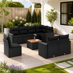 Garden Sofa Set - 9 Piece Modular Black Rattan
