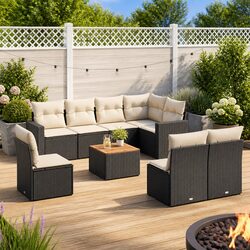 Garden Sofa Set 9 Piece Outdoor Furniture Poly Rattan Black Patio Lounge Seating