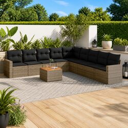 Garden Sofa Set 10 Piece Outdoor Furniture Grey Poly Rattan Modular Patio Lounge