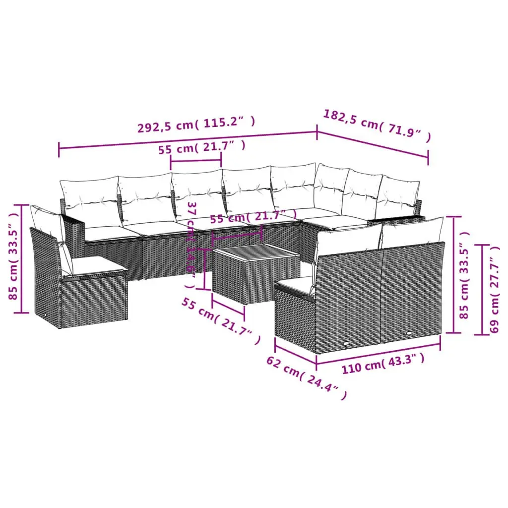 Garden Sofa Set 11 Piece Outdoor Furniture Beige Poly Rattan Patio Lounge with