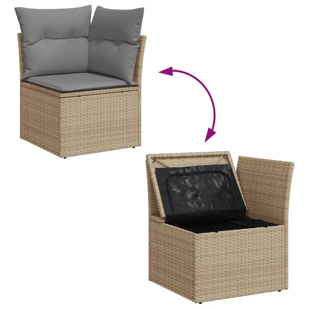 Garden Sofa Set 11 Piece Outdoor Furniture Beige Poly Rattan Patio Lounge with