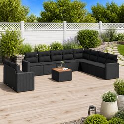 Stylish Black 11-Piece Garden Sofa Set with Cushions