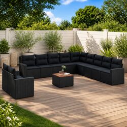 Garden Sofa Set 12 Piece Outdoor Furniture Poly Rattan Patio Sectional Black