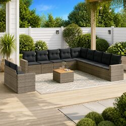 12 Piece Garden Sofa Set Grey Outdoor Furniture Patio Seating with Cushions