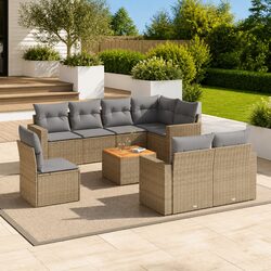 Concise 9 Piece Beige Garden Sofa Set for Outdoor Relaxation