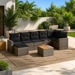 Compact 8-Piece Grey Modular Garden Sofa Set