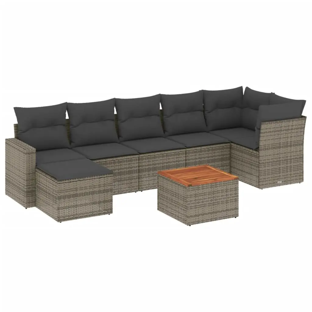 Garden Sofa Set Grey 8 Piece Modular Outdoor Furniture PE Rattan Acacia Wood Table