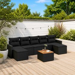 Compact 8-Piece Modular Garden Sofa Set in Black