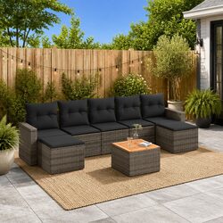 8 Piece Grey Garden Sofa Set with Storage Cushions Outdoor Patio Furniture