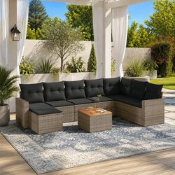 Garden Sofa Set 9 Piece Outdoor Furniture Grey Poly Rattan Modular Lounge Patio