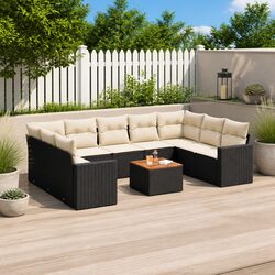 Concise 10-Piece Garden Sofa Set with Cushions - Black