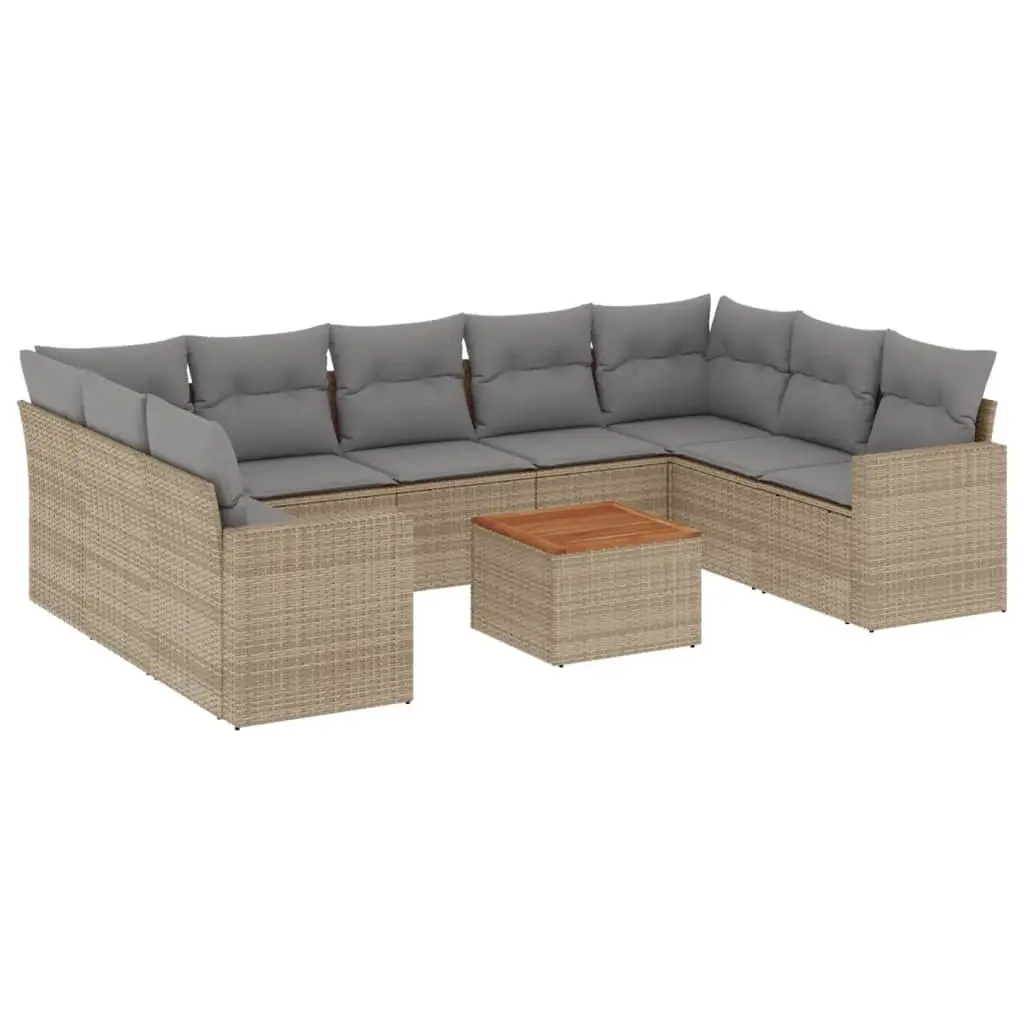 Garden Sofa Set 10 Piece Outdoor Furniture Beige Poly Rattan Patio Seating