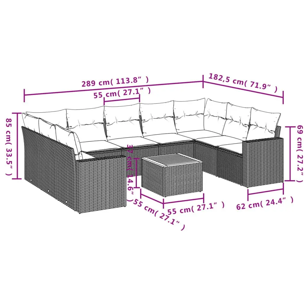 Garden Sofa Set 10 Piece Outdoor Furniture Beige Poly Rattan Patio Seating