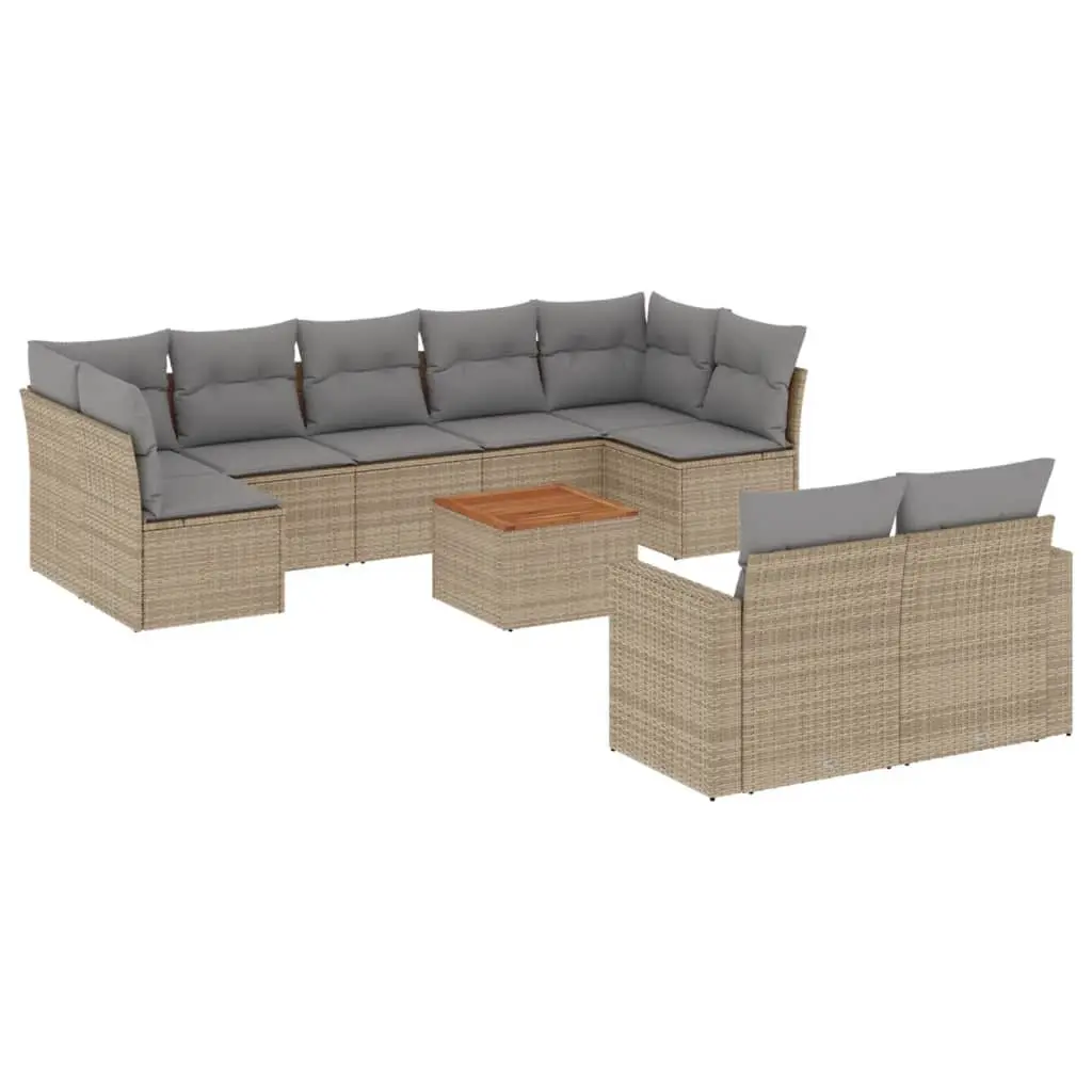 Garden Sofa Set 10 Piece Outdoor Furniture Beige Poly Rattan with Cushions