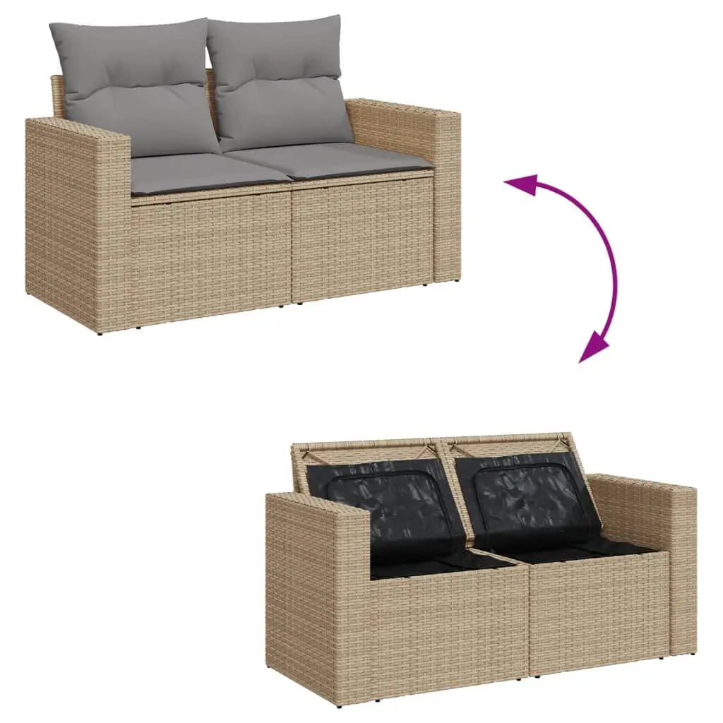 Garden Sofa Set 10 Piece Outdoor Furniture Beige Poly Rattan with Cushions