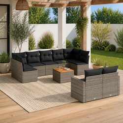 Concise 10 Piece Grey Poly Rattan Outdoor Sofa Set