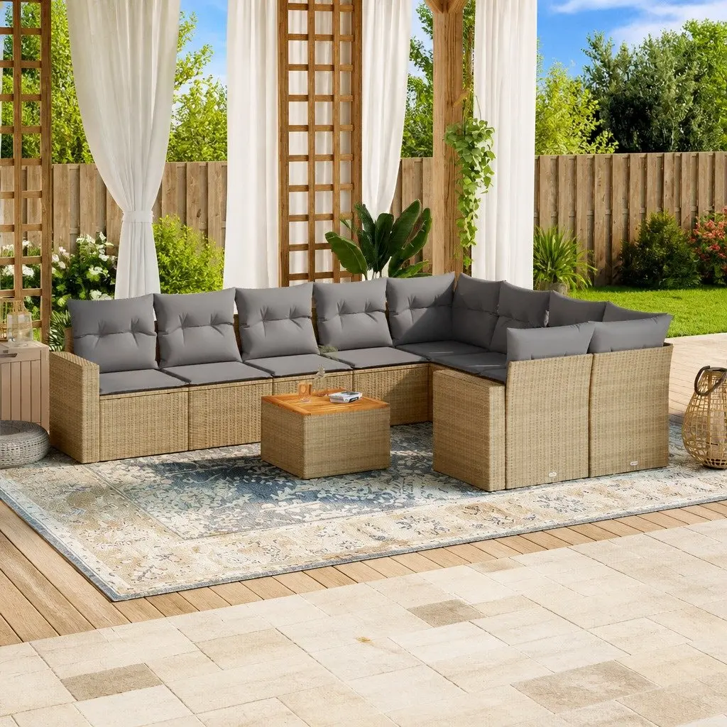 Garden Sofa Set 10 Piece Outdoor Furniture Beige Poly Rattan Patio Lounge