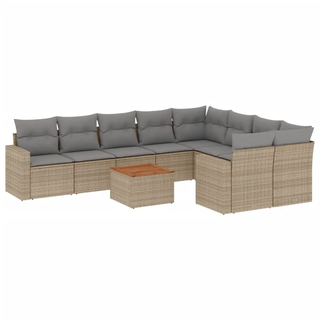 Garden Sofa Set 10 Piece Outdoor Furniture Beige Poly Rattan Patio Lounge