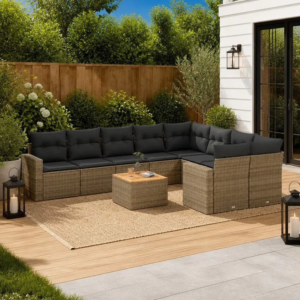 Garden Sofa Set 10 Piece Outdoor Furniture Grey Poly Rattan Patio with Cushions