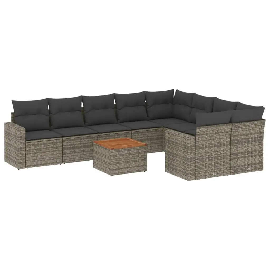 Garden Sofa Set 10 Piece Outdoor Furniture Grey Poly Rattan Patio with Cushions